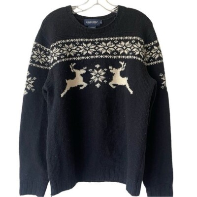 RL POLO GOLF  Men's Sweater Snowflake Design Hand Knit 100%  Wool Size Large