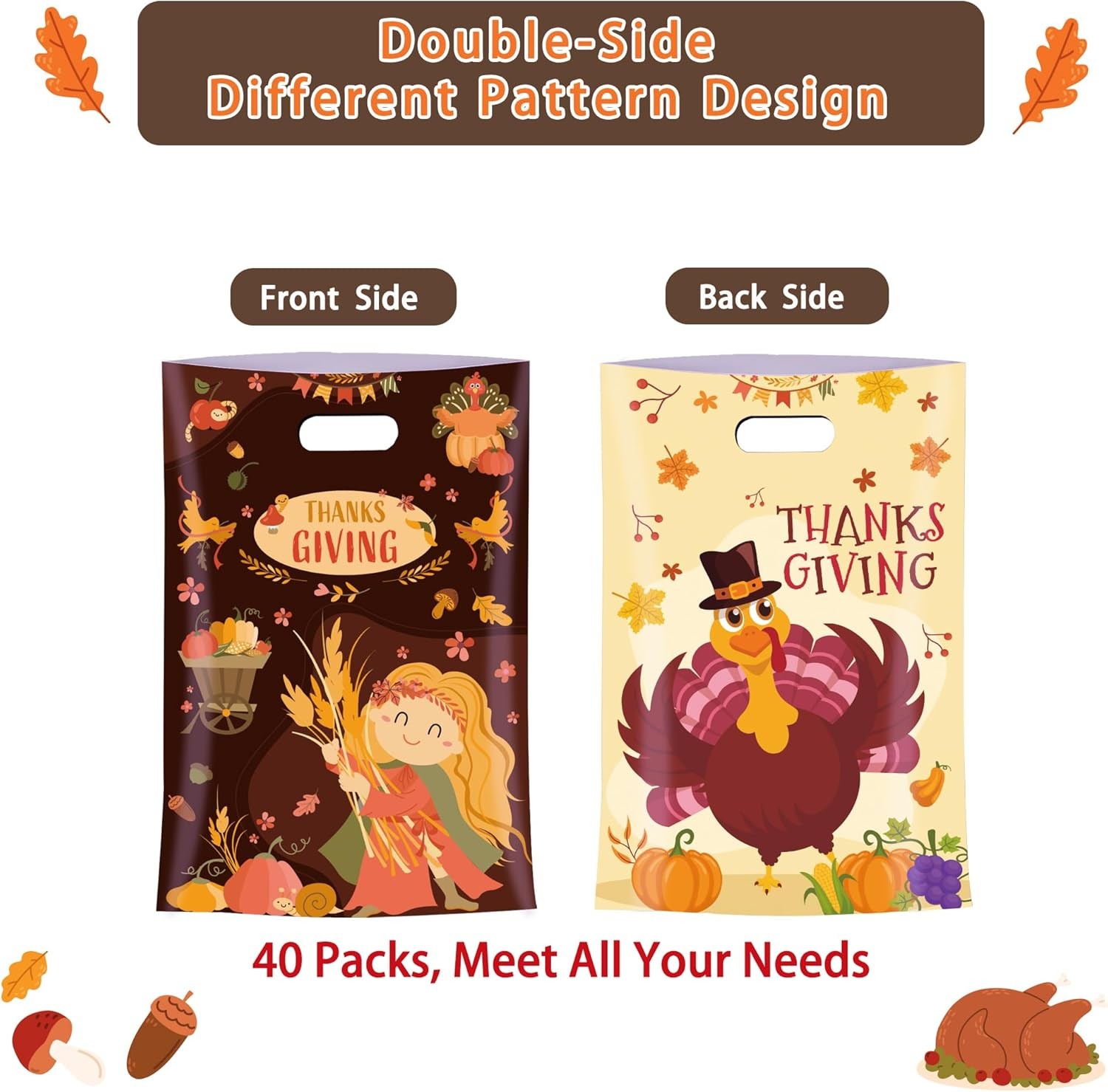 MOSHAKALA 40 Pcs Thanksgiving Treat Bags 1 Count (Pack of 40), 