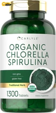 Organic Chlorella Spirulina Tablets | 1300 Count | 50/50 Blend | Non-Gmo