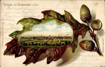 Embossed oak leaf litho Greußen in Thuringia, general view - 10948203
