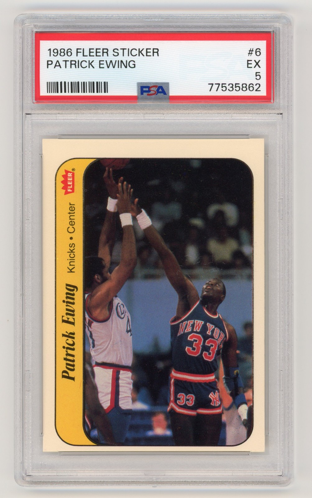 1986 FLEER STICKERS BASKETBALL #6 PATRICK EWING PSA 5 EX NEW YORK KNICKS