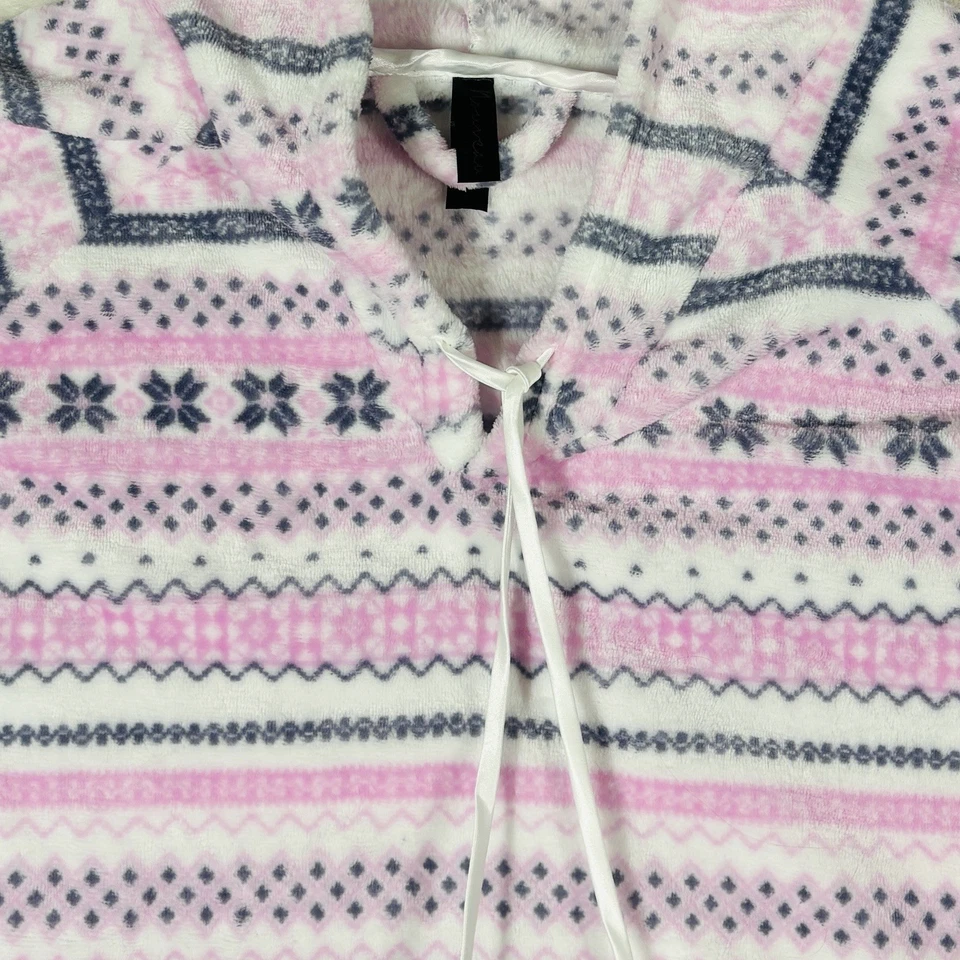 Nouveau Pajama Drama Nightgown Womens L Pink Fair Isle Hooded Velour Fleece Cozy - Image 3 of 4