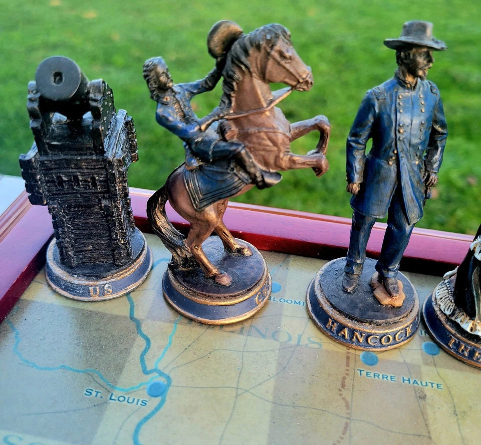 Juego de ajedrez de lujo con base de metal de la Guerra Civil 4,25" King 16" ¡Tablero de madera ajustado! Foto 4 de 4