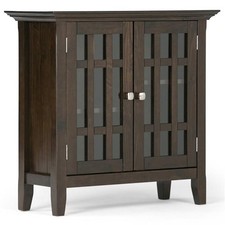 Simpli Home Bedford Wood 32" Transitional Low Media Cabinet in Brown