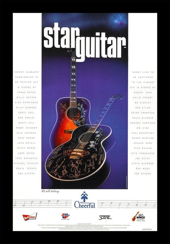Camp Cheerful Star Guitar 1991 Auction Signed Poster Dylan McCartney Ron Wood