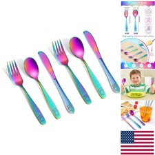 Colorful 6-Piece Kids Utensil Set - Dishwasher Safe Stainless Steel Silverware