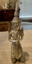 Thai Thephanom (or Thepphanom) Buddha Statue Woman Silver Toned Metal 7.25” Tall