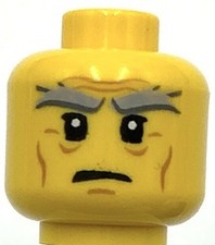 Lego New Yellow Minifigure Head Male Bushy Gray Eyebrows Wrinkles Scowl Part