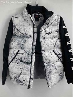 Air Jordan Boys Black White Abstract Print Hooded Puffer Jacket Size Large 12 13