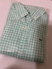 Vineyard Vines Whale Shirt Youth Boy Size S 8-10  Ginham Check Mint Green