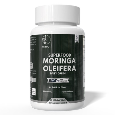 Heroot Moringa Oleifera Leaf Capsules 1000mg | Plant Powder | 60 Capsules