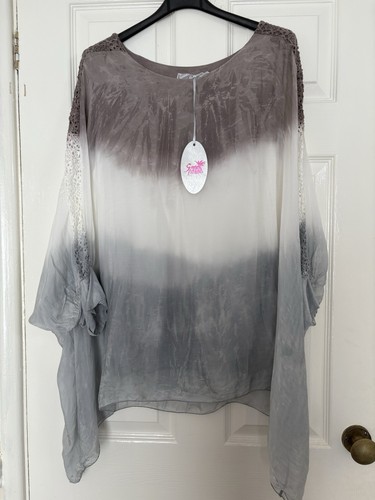Bnwt Goose Island Ivory Grey Brown Ombré Tunic Top One Size ( Large) New