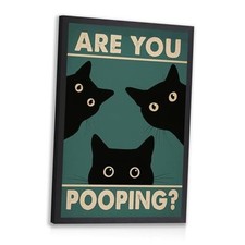 Cyebmo Funny Black Cat Bathroom Wall Art, 16L" x 12W" Black-Green Wood 