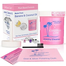 Caribbean Gem Jewelry Cleaner Kit 8oz with Basket, Brush  Polishing Cloth - A...