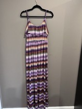 AnM Purple Orange Geometric Maxi Dress Sleeveless Scoop Neck Pullover M