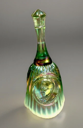 1991 FAGCA Frank & John Fenton 6" Green Carnival Glass Opalescent Bell