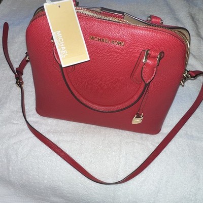 MICHAEL Michael Kors Emmy Dome Satchel Red Zip Top, 10in x 13 in x 5 in