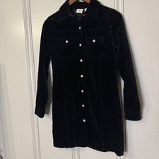 Gap Women's Black Velvet Cotton Blend Long Sleeve Shirt Dress Size 4 90's Y2K
