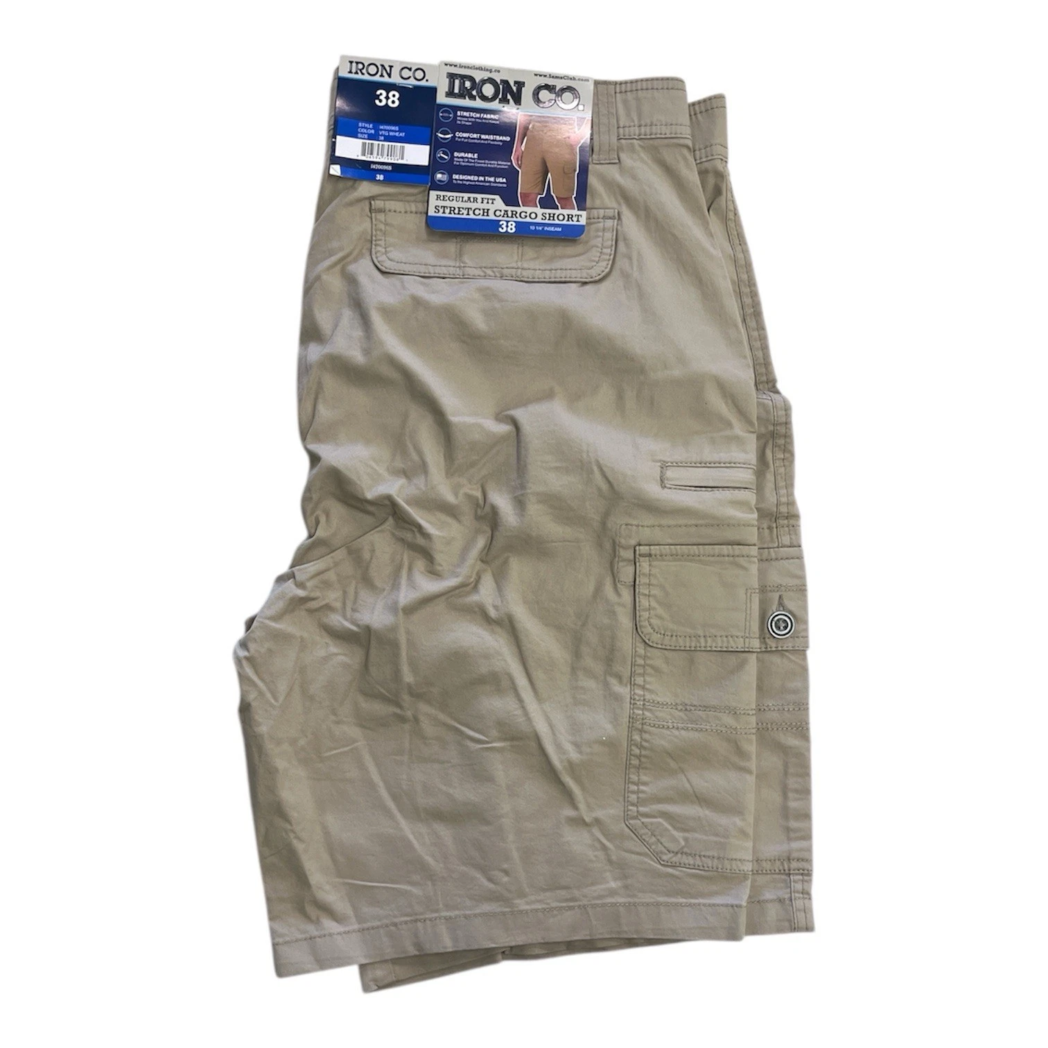 Iron Co Stretch Cargo Shorts Size 38 Regular Fit Cotton Blend Vintage Tobacco