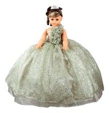 Mexican Quinceanera Doll 27” Quince Años Green Olive Dress Keepsake Made MEXICO