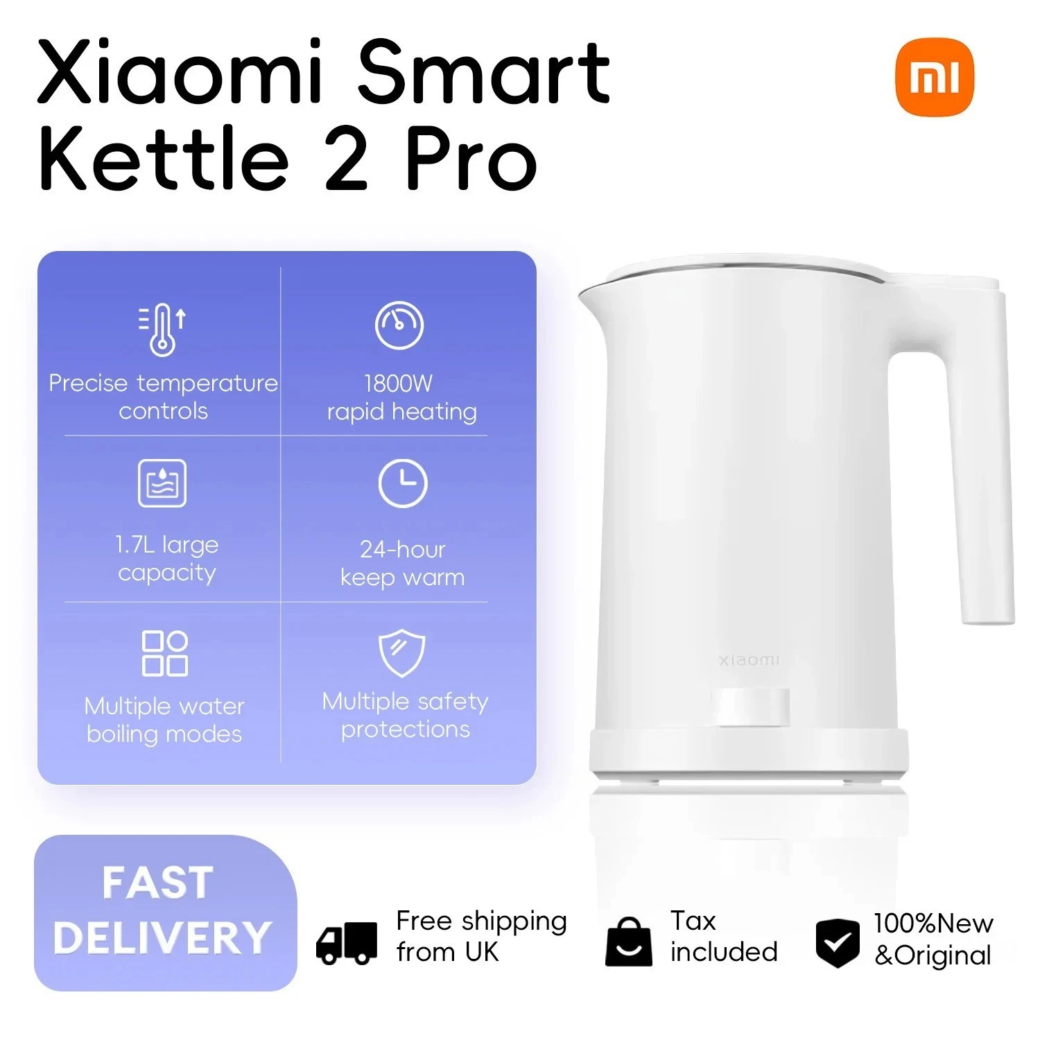 Xiaomi Electric Kettle 2 White Dual-Layer Heat Insulation with UK Plug New Boxed