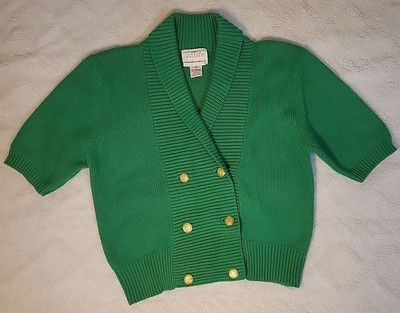 Susan Bristol Green Cardigan Sweater Short Sleeve Small 1990 