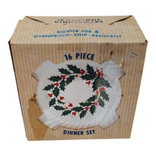 Scio Pottery Holly Vintage Christmas Plates Dinner Set 16 Pc Chip Resistant Cups