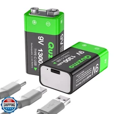 Quzmo 2-Pack Rechargeable 9 Volt Lithium-ion Batteries, 1300mAh Long Lasting 