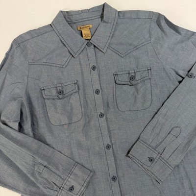 Ruff Hewn Womens Blue Chambray Western Style Button Up Shirt XL Cotton