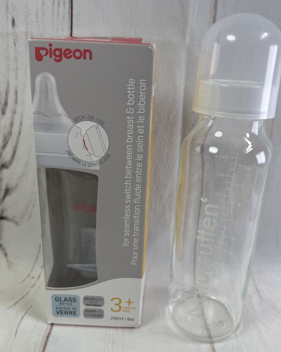 New Pigeon Glass Baby Bottle Wide Neck & Natursutten France 