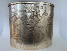 Vintage ARTHUR ARMOUR Gold Aluminum World Map Waste Basket / Can / Planter MCM