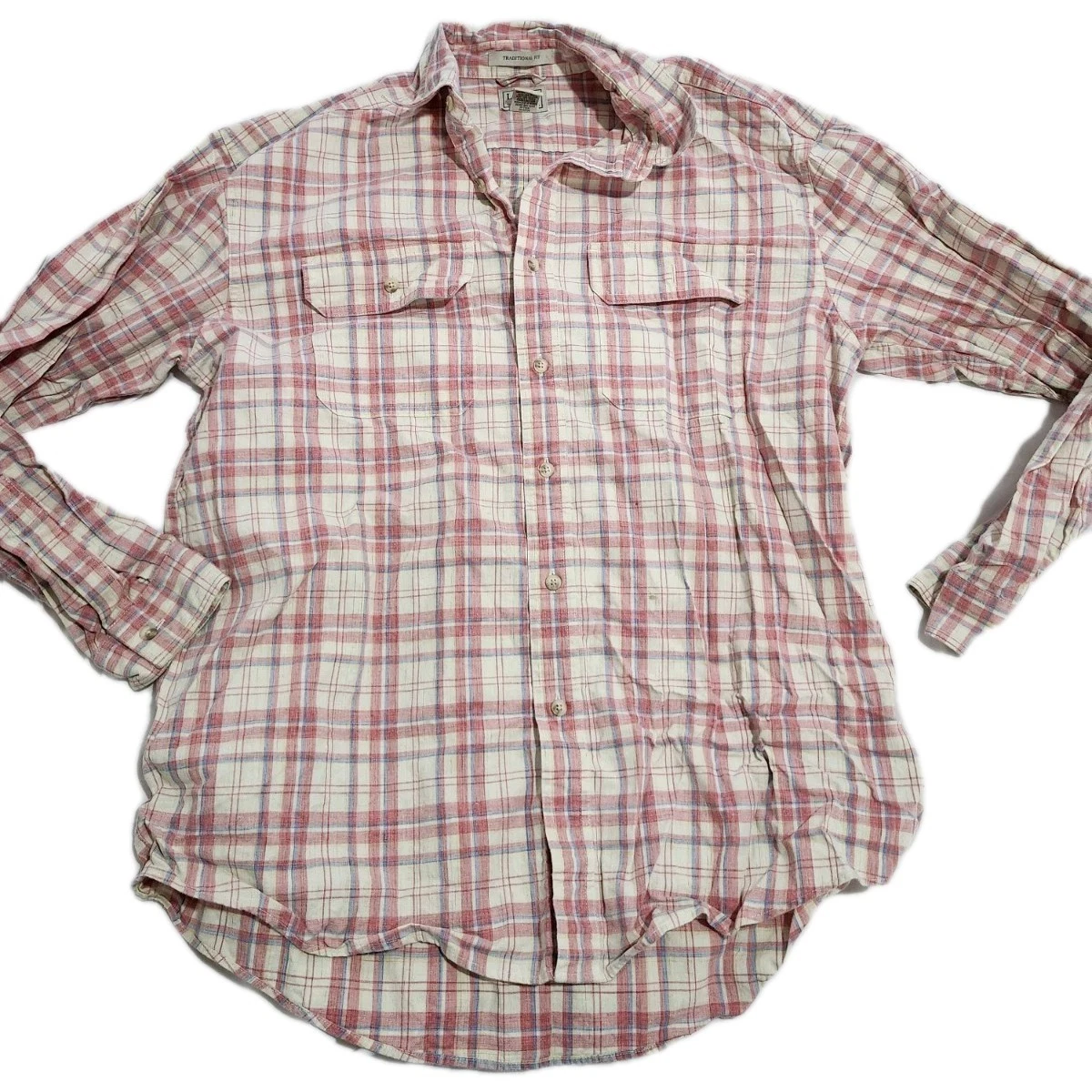 LL Bean Flannel Shirt Plaid Button Long Sleeve Traditional Fit Mens Large 286410