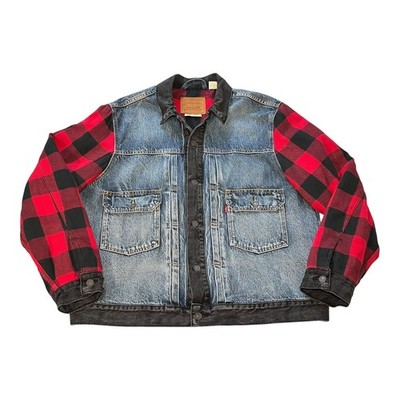 Levi's Premium Jeansjacke Herren groß blau Knopfleiste gefüttert Buffalo kariert Typ 2