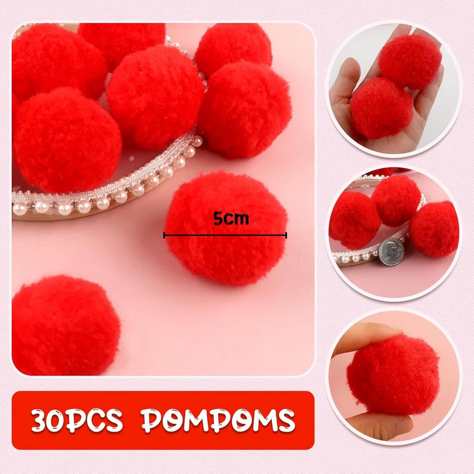 30 pompones rojos de 2 pulgadas para manualidades hágalo usted mismo, decoración del hogar Foto 2 de 4