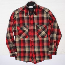 VTG Sears Roebuck Flannel Shirt Mens M Tall Red Black Beige Plaid Wool Blend