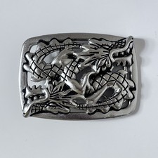 Chrome Double Dragon Metal Silver Toned Belt Buckle