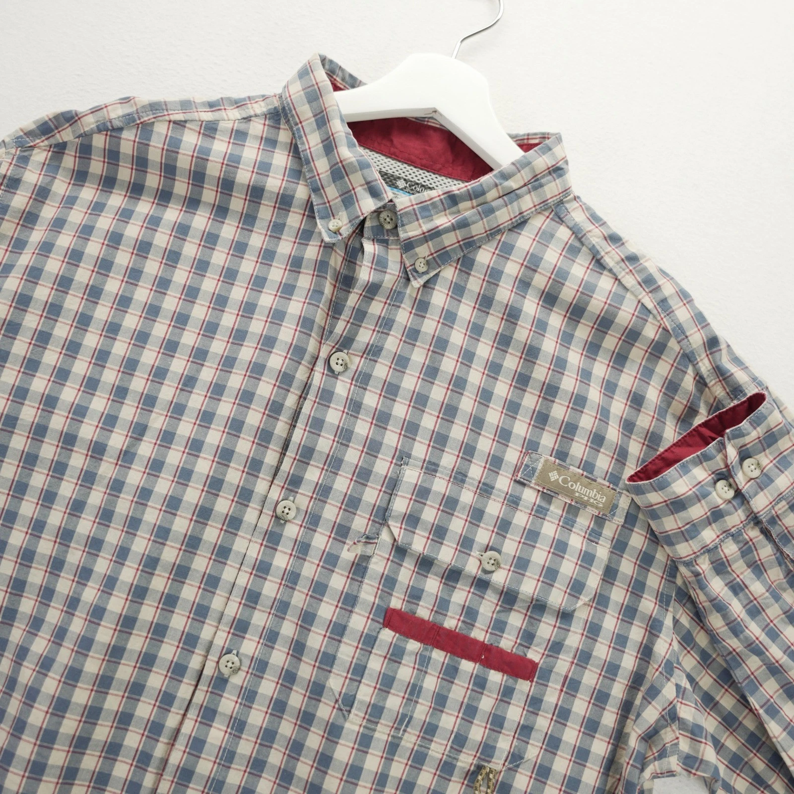 Columbia PHG Mens XL Plaid Long Sleeve Fishing Hunting Shirt HM7723 Blue Red