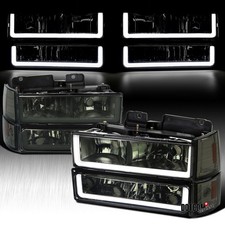 Smoke Fits 94-98 GMC C/K Suburban Sierra Yukon LED Tube Headlights+Corner Lamps