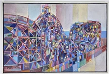 Abstract Impressionist Oil Painting "CYCLONE ROLLERCOASTER" Coney Island -DAVIS