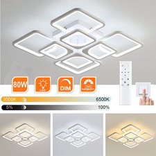 Dimmable LED Ceiling Light with Remote Control 80W Square Chandelier Room Office