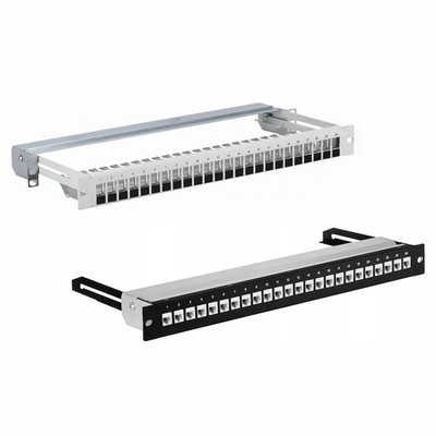19'' Patchpanel Modular 1U 24 Ports Schwarz Grau ausziehbar Cat6 Netzwerk