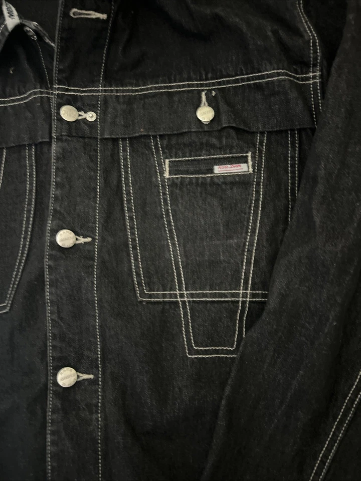 Jaqueta jeans caminhoneiro vintage DNM MECCA EUA preta jeans masculina tamanho G - Imagem 4 de 4