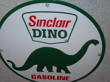 VINTAGE SINCLAIR DINO GAS 11 3/4" PORCELAIN METAL GASOLINE & OIL SIGN PUMP PLATE