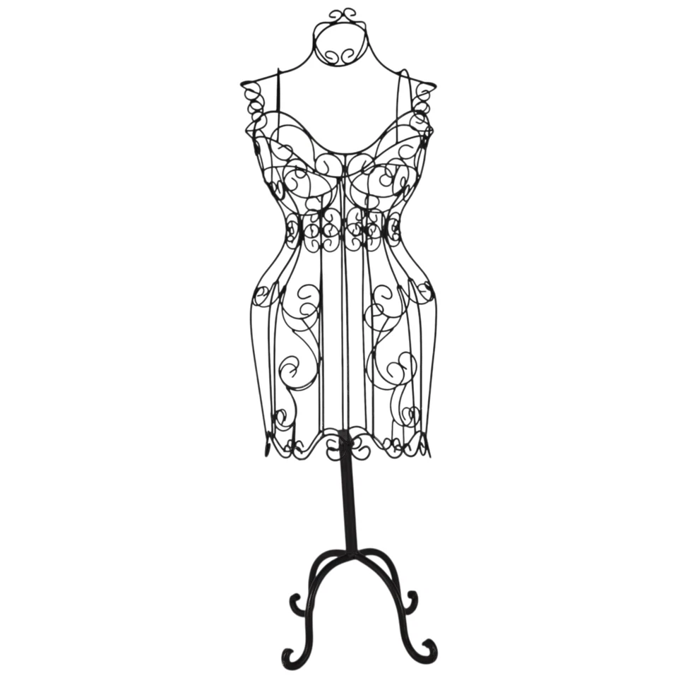 Wrought Iron Wire Dress Form Mannequin Jewelry Display Stand Black Vtg 37 in - Image 4 of 4