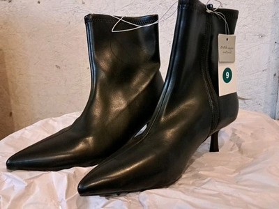 Mango Women's US9/ Black Kitten Heel Pointed Toe Ankle Boots  New,  W / Tags
