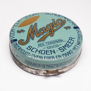 Vintage Magic Schoen-Smeer Dutch (Magic Shoe Polish) tin, 1920s