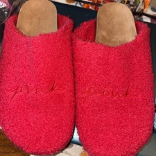 VICTORIA  S SECRET  PINK  Red Color Sherpa Clog Slade Shoe Slipper. Size 7/8 NEW