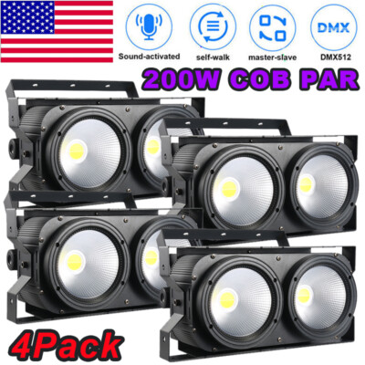 4PCS 200W COB LED Par Light DMX Stage DJ Audience Blinder Light Warm +Cool White