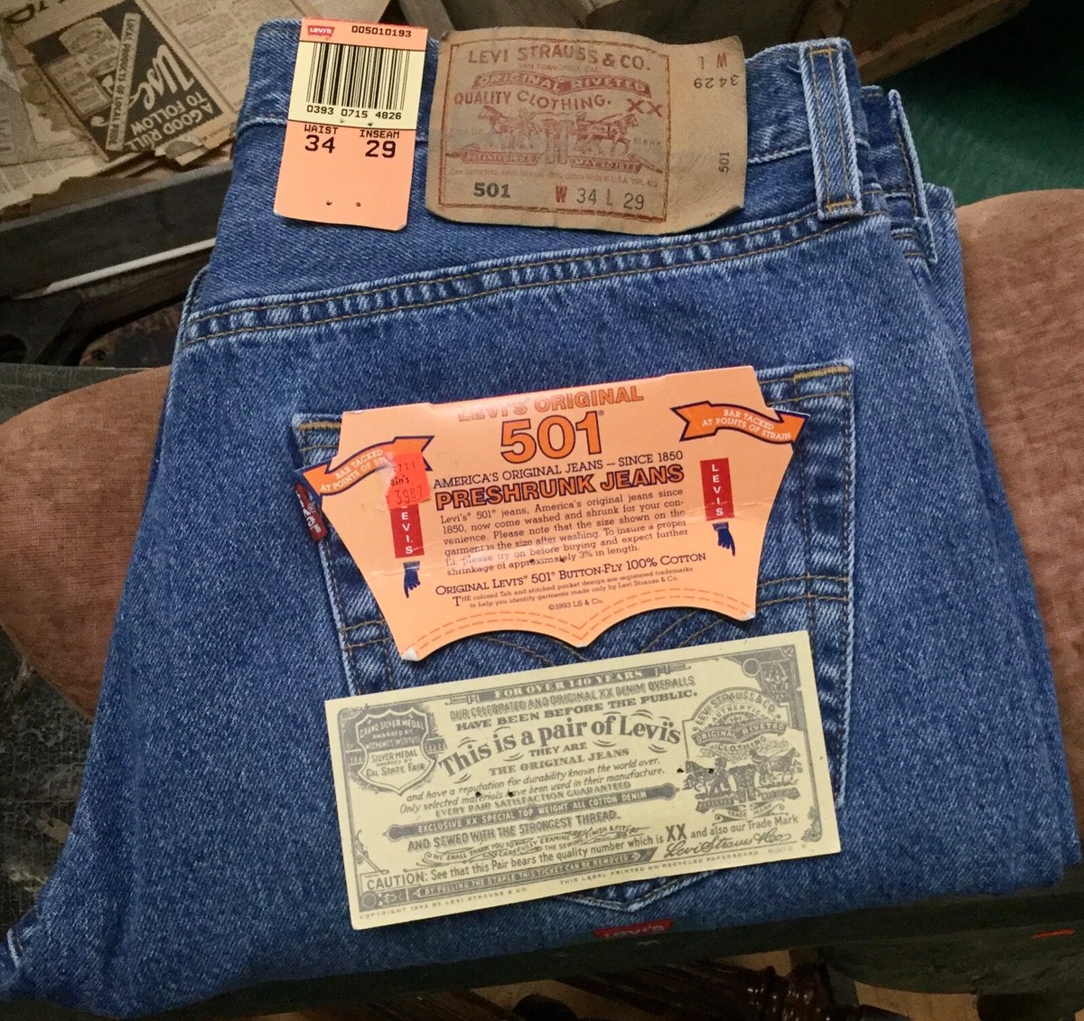 Vtg 1993 NWT Deadstock LEVIS 501 Men's Denim Jeans Made in Vtg 1993 NWT Deadstock LEVIS 501 Men's Denim Jeans Made in