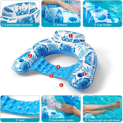 Jasonwell Inflatable Pool Float Chair w/Cup Holder Adults Large - Picture 5 of 6